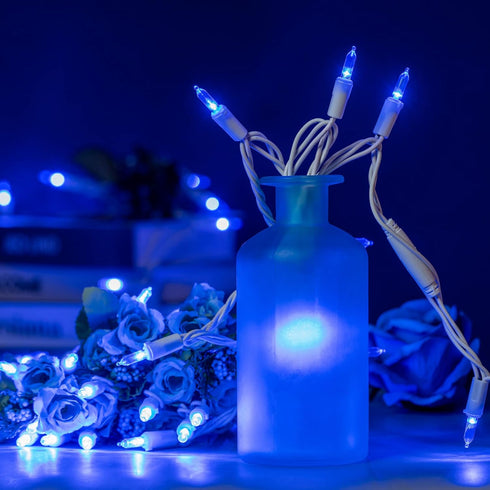 YULETIME 200 Blue LED Christmas Lights with White Wire, Pack of 2 Strands 33 Feet 100 Lights UL Certified Holiday String Light Set...