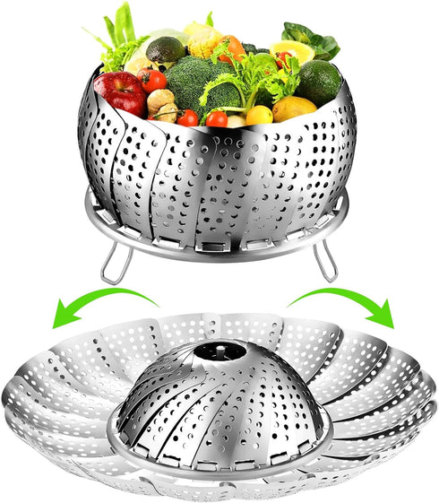 Vegetable Steamer Basket for Cooking, Stainless Steel Veggie Fish Food Steamer Basket, Folding Expandable Steamers to Fit Various Size Pot...