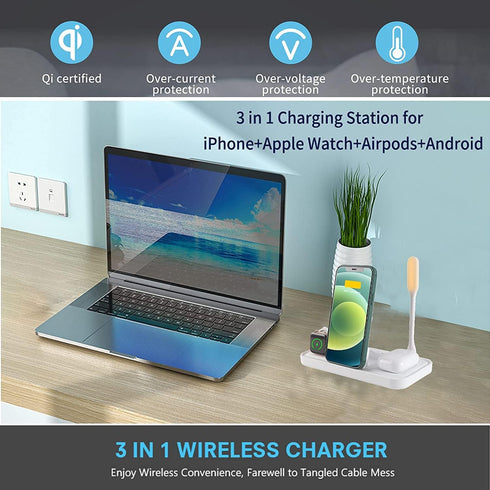 Super Space Wireless Charger,4 in 1 Charging Station for iPhone 13 12 Pro Max Xr X Xs 11 8,Qi Fast Charging Stand with Night Lamp for......