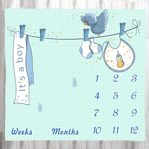 Milestone Blanket for Baby Boy, Blue Baby Photo Backdrop Memory Blanket for Baby Boy Swaddling Blanket, 48x40 Inch Receive Baby Blanket for Baby B...