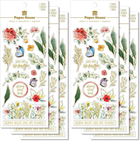 Paper House Productions Set of 6 Shiny Foil Enamel Effect Sticker Sheet for Crafts, Scrapbooking & Collecting - Wildflower Inspiration...