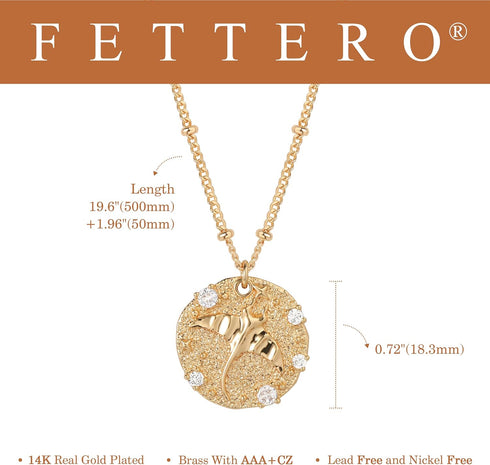 Fettero 14K Gold Plated Coin Pendant Necklace for Women | Ocea Sea Bohemian Necklace | Animal Flower Adjustable Chain Necklaces | CZ Dainty Gold N...