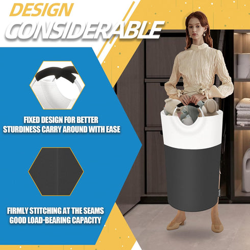 100L Laundry Basket, Collapsible Laundry Hamper with Padded Handles, Waterproof Laundry Bag, Tall Clothes Hamper Stand Up Well, Foldable Laundry B...