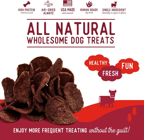 Beg & Barker Beef Chips for Dogs (8 Ounce, Pack of 1) - Single Ingredient Dog Treats Made for Large & Small Dogs Protein Human Grade Dog Treats Ma...