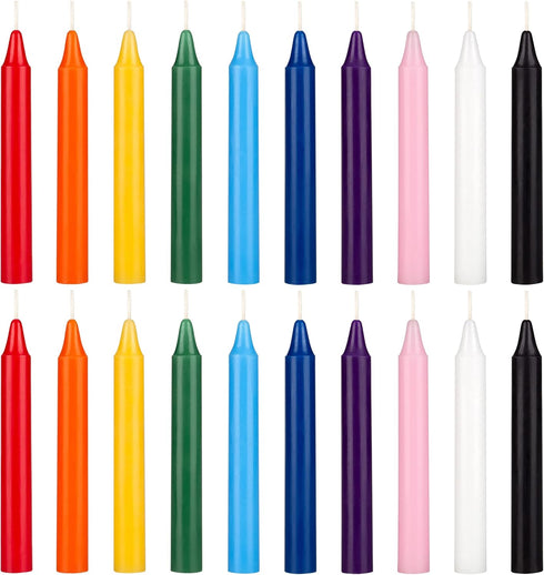Mega Candles 20 pcs Unscented Assorted Colors Exquisite Mini Taper Spell Candles, 4 Inch Tall x 1/2 Inch Diameter, Magic Chimes, Enchantment, Cast...