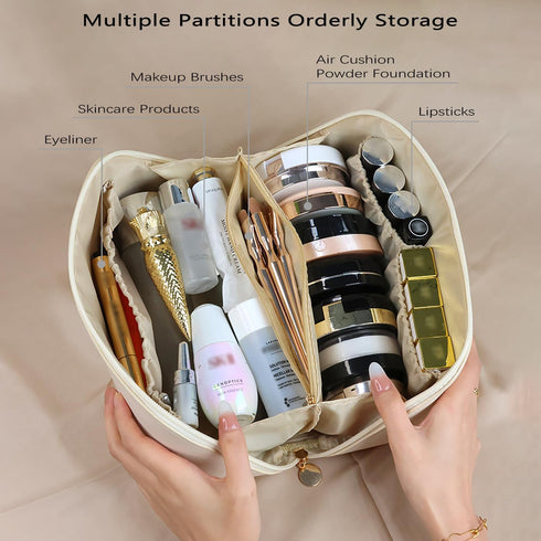 IMCUZUR Travel Makeup Bag Cosmetic Organizer for Women, Portable Skincare Bag for Traveling, Waterproof PU Leather Wide Open Make up Bag (White)...