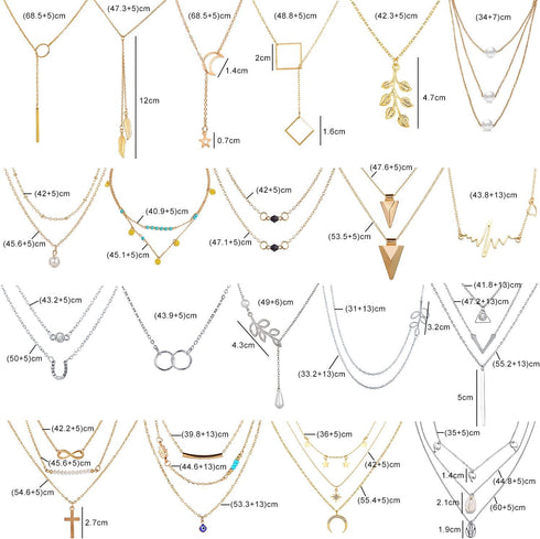AROIC 20 PCS Pendant Necklace with 14 PCS Gold,6 PCS Sliver,20 styles of necklaces for Women Jewelry Fashion and Valentine Birthday Party Gift...