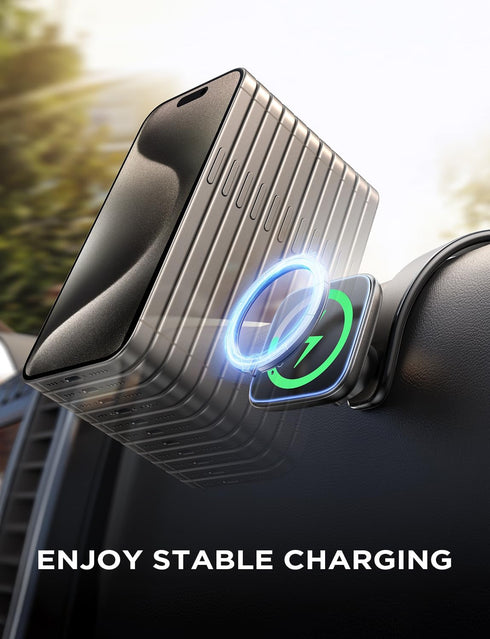 for Magsafe Car Mount Charger,15W Wireless Car Charger Phone Mount for iPhone 15 14 13 12 Pro Plus Max,Bendable Memory Titanium Alloy&Steel Hook C...