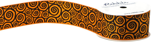 Ribbli Grosgrain Halloween Swirl Print Craft Ribbon,1-1/2 Inch,10-Yard Spool, Orange/Black,Use for Halloween Wrapping,Fall Decoration,All Crafting...