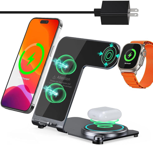 Wireless Charger, Mlfsaier Aluminum Alloy 3 in 1 Charging Station Stand for Apple iPhone/iWatch/Airpods,iPhone 15,14,13,12,11 (Pro, ProMax)/XS/XR/...