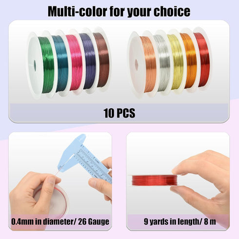 10 Rolls 26 Gauge Colorful Jewelry Wire Craft Wire for Beading & Jewelry Making Supplies...