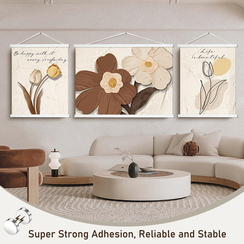 Artmag Magnetic Poster Hanger Frame, 22x34 22x28 22x30 Light Wood Wooden Magnet Canvas Artwork Print Poster Hangers Frames Hanging Kit (White, 22"...