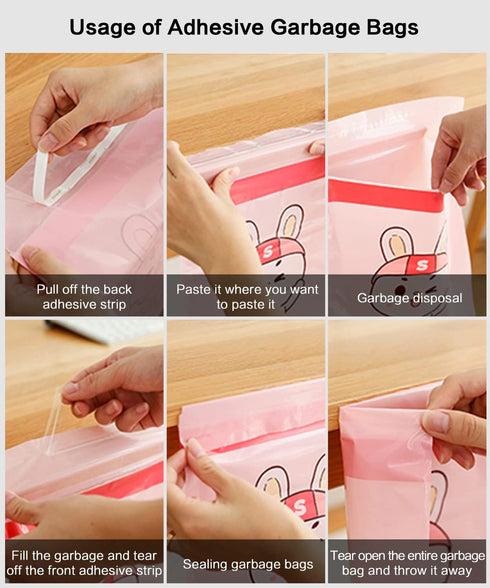 Car Trash Bag, ZIRANSHU 60pcs Cartoon Stick-on Disposable Trash Bag, Leakproof Vomit Bag, Beauty Garbage Bag, Adhesive Trash Bags for Cars, Kitche...