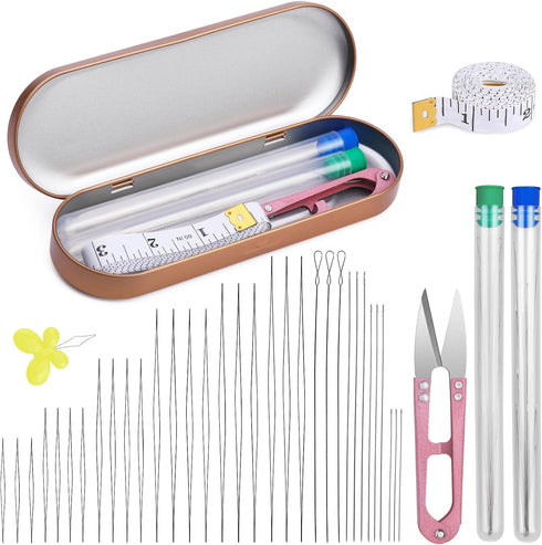 GarfxG 39 PCS Beading Needles Set - Collapsible Big Eye Beading Needles, Twisted Wire Seed Beading Needles, Straight Beading Needles and Beading T...