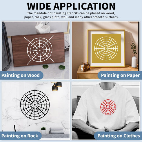15 Pieces Mandala Dot Painting Tool Stencils Set, 8/12/16 Segment 3/4/5/6/8 Inches Reusable Mandala Stencil Template for Rock Wood Canvas DIY Pain...