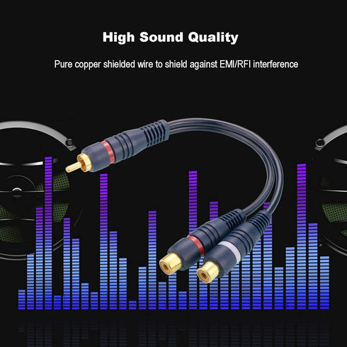 RCA Splitter, 2 Pcs RCA 1 Male to 2 Female Audio Cord Speaker Y Adapter Splitter Cable, 8.5 Inches Gold Plated Dual RCA Female Adapter for Subwoof...