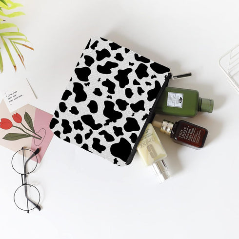 2Pcs Makeup Bag,Travel Makeup Bag,Makeup Bags for Women,Makeup Brush Bag,Large Capacity Cosmetic Bag,Waterproof and Durable-Black White Cow Wester...