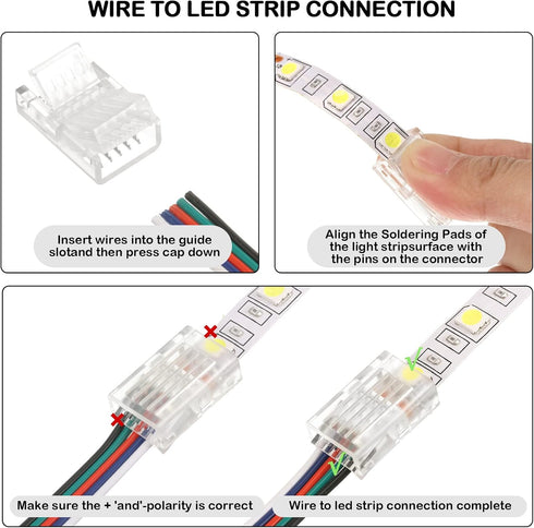 RGB LED Light Strip Connectors 20 Waterproof LED Adapter Connectors Transparent Solderless LED Light Strip Connectors for Strip Light Unwired Gapl...