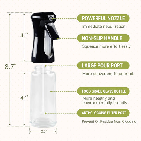 Oil Sprayer for Cooking-200ml Thick Glass Olive Oil Sprayer with Large Range, Refillable Oil Mister Spray Bottle for Air Fryer, Salad Making, Baki...