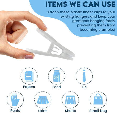 Hanger Clips 30 Pack, Multi-Purpose Hanger Clips for Hangers, White Finger Clips for Plastic Clothes Hangers, Pants Hangers Clips...