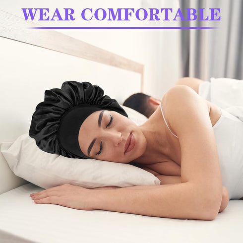 3PCS Adjustable Silk Bonnet for Sleeping Women, Satin Bonnet Hair Bonnet, Slouchy Hat Satin Sleep Cap with Elastic Wide Band, Sleep Bonnet Adjusta...