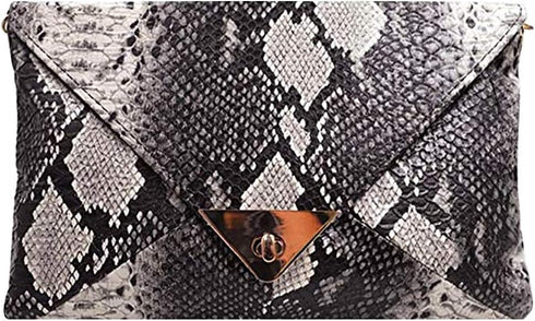 CLARA Women Fashion Snakeskin Pattern Clutch Handbag Envelope Bag Chain Shoulder Bag Evening Party Bag...