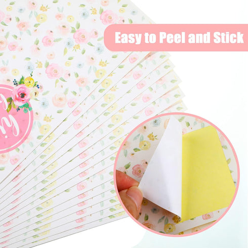 Zonon 48 Pieces Pink Baby Shower Water Bottle Labels Floral Baby Shower Decorations Waterproof Water Bottle Stickers Wrappers for Pink Floral Them...