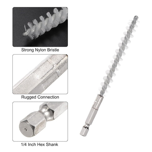 3pcs Nylon Bore Brush 8mm Dia Cleaning Wire Brush with Handle 1/4 Inch Hex Shank for Tubes, Ports, Bearings...
