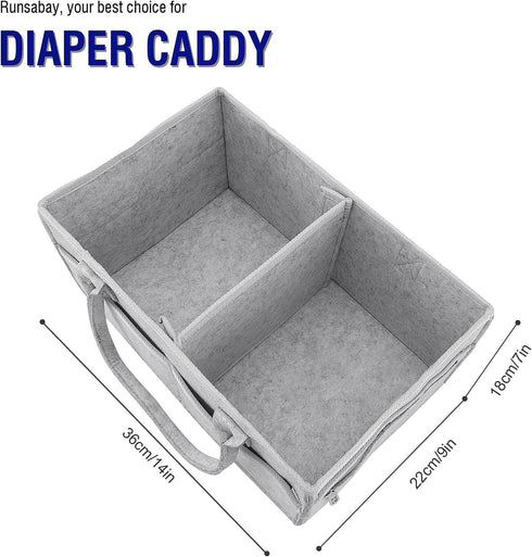 Runsabay. Nursery Basket-Baby Diaper Caddy Organizer for Changing Table-Portable Holder Tote Bag-Car Organizer with Removable Divider-Best Shower ...
