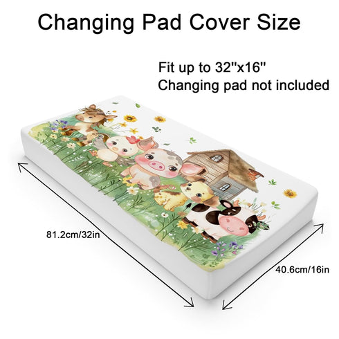 Farm Animals Life Changing Pad Covers Farmland Cow Pig Horse Dog Rooster Barn Fitted Baby Changing Table Sheets for Boy Girl Country Farmhouse Sof...