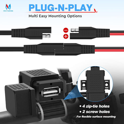 MICTUNING SAE to USB Cable Adapter Waterproof USB Charger Quick 2.1A Port with Inline Fuse for Motorcycle Cellphone Tablet GPS and More......