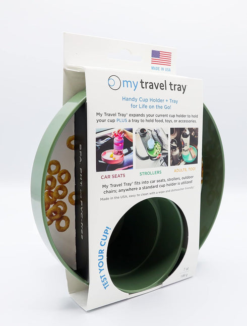 Travel Tray Round, USA Made Easily Convert Your existing Cup Holder to a Tray and Cup Holder for use in a Car Seat, Booster, Stroller, Golf Cart a...