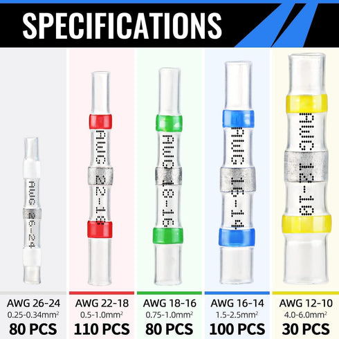 400PCS Solder Seal Wire Connectors, Sopoby Self Soldering Heat Shrink Butt Connector Solder Sleeve Waterproof Insulated Electrical Butt Splice Wir...