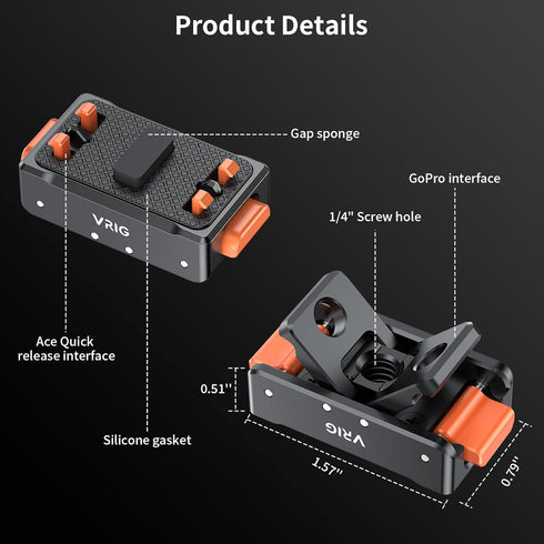 VRIG Ace Pro Quick Release Mount,Snap-On Magnetic 2 Prong Mount and 1/4 Thread Mount for Insta360 Ace Pro / Insta360 Ace...
