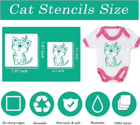 14 Pcs Cat Stencils for Painting on Wood Canvas Shirt, Small Large Flower Moon Cat Stencil Plastic Shirt Fabric Stencils for Painting on Wall Wood...