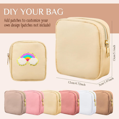 Remerry 6 Pcs Nylon Cosmetic Bag Travel Make up Pouch Toiletry Bag with Zipper Preppy Makeup Bag Waterproof Makeup Organizer Bag Set for Women Gir...