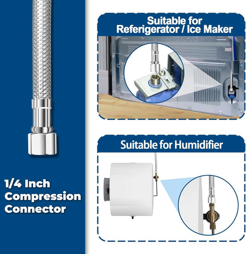Stainless Steel Refrigerator Water Line - 10 FT PEX Inner Hose Ice Maker Water line,Food Grade Fridge Water Hose with 1/4 Inch Compression Connect...