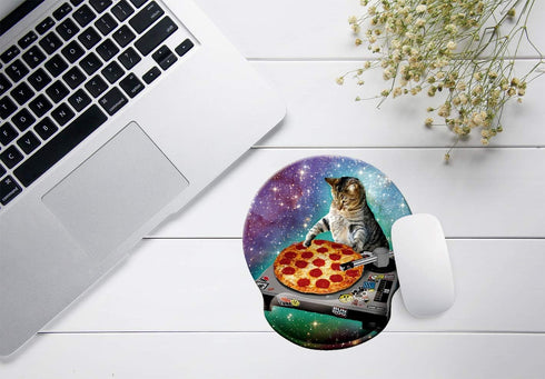 Pizza Cat Mouse Pad Delicious Food Hipster Cool Cat Galaxy Sparkling Stars Mousepad, Memory Foam Mouse pad with Wrist Rest Support...