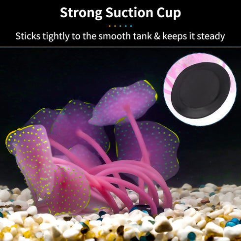 Uniclife Silicone Coral Plant Decorations Glowing Artificial Ornament for Fish Tank Aquarium, Yellow, Ball Shape...