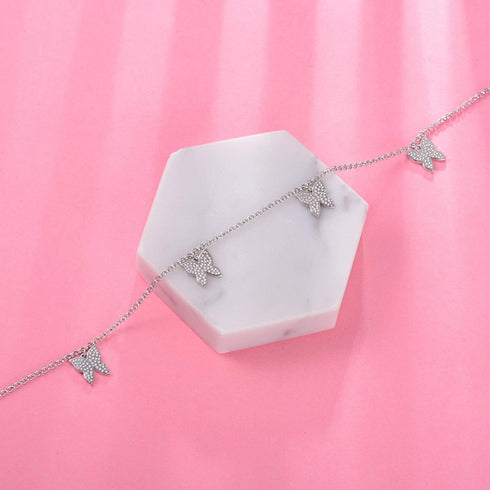 Sterling Silver Tennis Butterfly Anklet - Women Summer Beach Adjustable Anklet Bracelet Ankle Jewelry for Women...