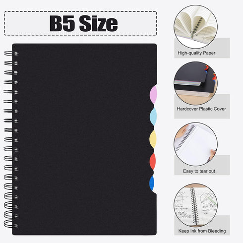 EOOUT 2 Pack Multi Subject Notebook, Spiral Notebook College Ruled with Tabs, 7.5”×10”, Lined Journals with Dividers, 290 Pages, for Gifts, School...