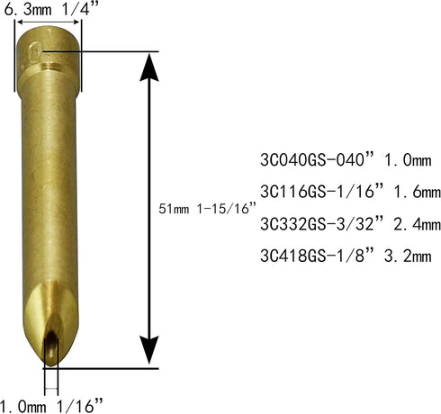 RIVERWELD 3C418GS TIG Long Wedge Collet 3C418GS-1/8" Fit DB SR WP 17 18 26 TIG Welding Torch 10PK...