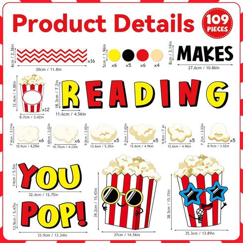 Popcorn Cutouts Popcorn Theme Classroom Bulletin Board Decorations Reading Makes You Pop Themed Birthday Party Supplies for Toddler Kids Students ...