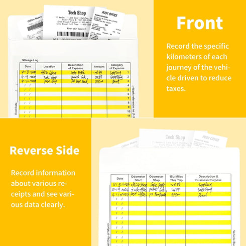12 Pack Receipts Organizer Expense Envelopes 6.5 X 9.4 in Record Expenses and Log Mileage Tracker Business Expense Ledger for Small Business Store...