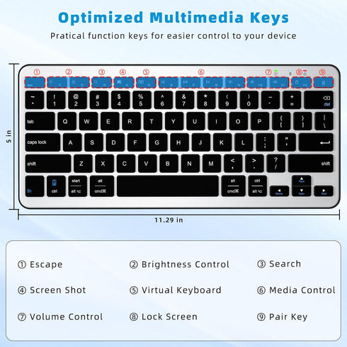 Bluetooth Keyboard, Ultra-Slim Wireless Keyboard for iPad, Rechargeable Ergonomic Computer Keyboard for iOS, Android, Windows PC Tablets Phone, Bl...