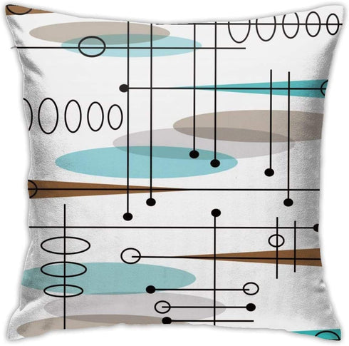 Mid Century Pillow Covers 18 x 18 Set of 4 Midcentury Modern Throw Pillow Cover Teal Grid Pillowcase Atomic Stars Bursts Orange Pillow Cases Home ...