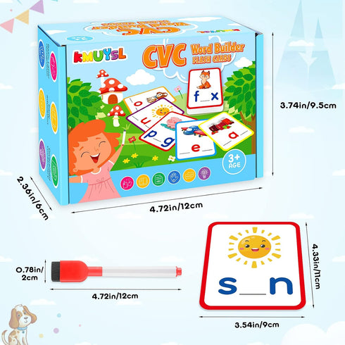 KMUYSL Short Vowel Spelling Flashcards, CVC Sight Words Handwriting Cards, Learn to Write Phonics Flash Cards, Fine Motor Montessori Educational T...
