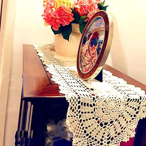 Hetao 12x35 100% Cotton Handmade Crochet lace Table Runners Oblong Tablecloth Doilies Doily,Beige...
