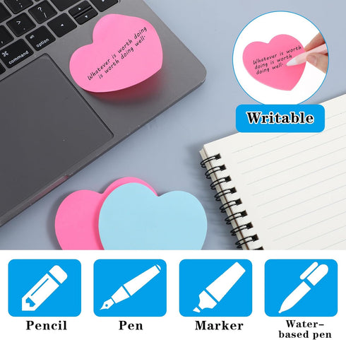 Heart Sticky Notes Cute 240 Sheets Heart Shape Sticky Memo Pads Self-Stick Note Pads Colorful Removal Easy to Post for Home Office School Business...