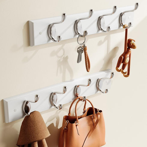 AMADA HOMEFURNISHING Coat Rack Wall Mount 2 Pack, Wall Hooks for Coats, Hats - White...